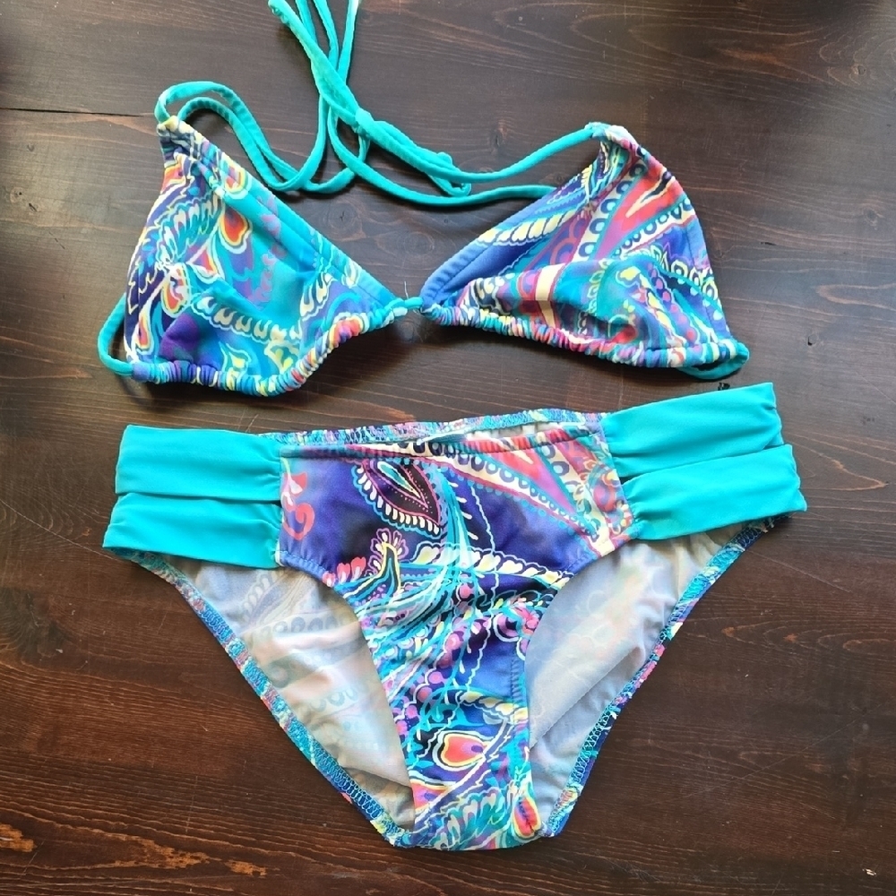 VENUS Multicolor Paisley Bikini Set C/6 Teal Band | USA Made Swim Suit